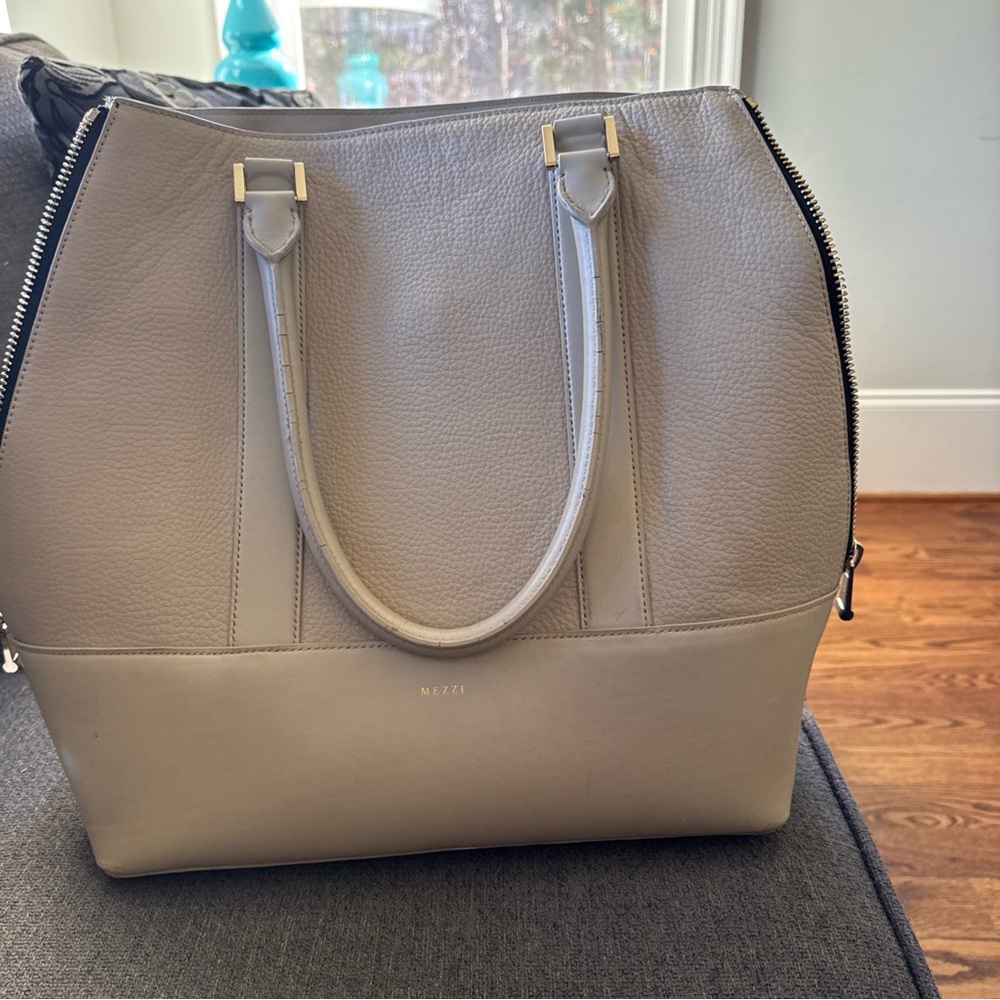 Taupe Leather Tote Bag